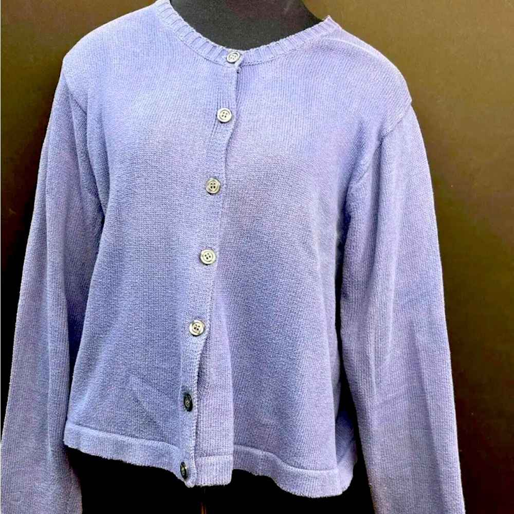 TWEEDS BRAND Cotton Button Front Cardigan LAVENDER SWEATER MED 1980s